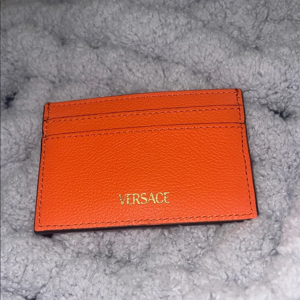 Versace Orange Card Holder w/ Gold Medusa Head